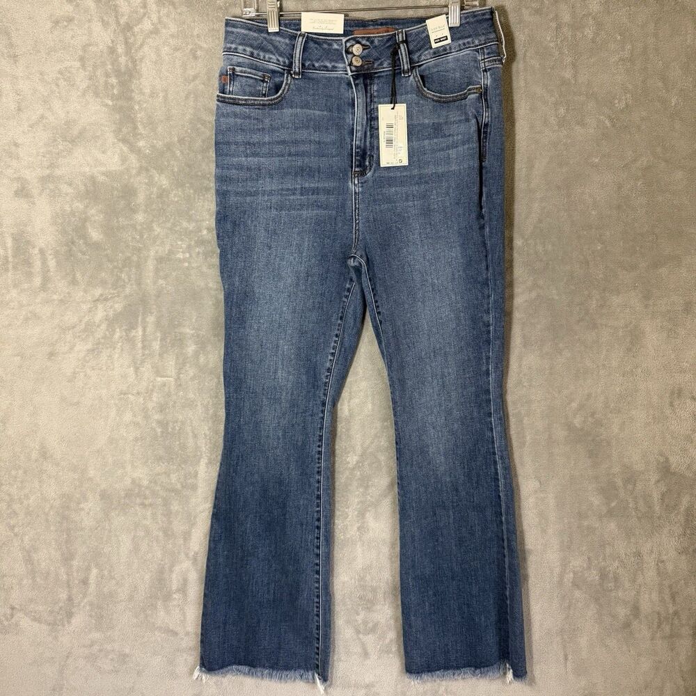 NWT Judy Blue Jeans 13/31 Bootcut Wrenley High Rise Double Button Fray Hem Denim